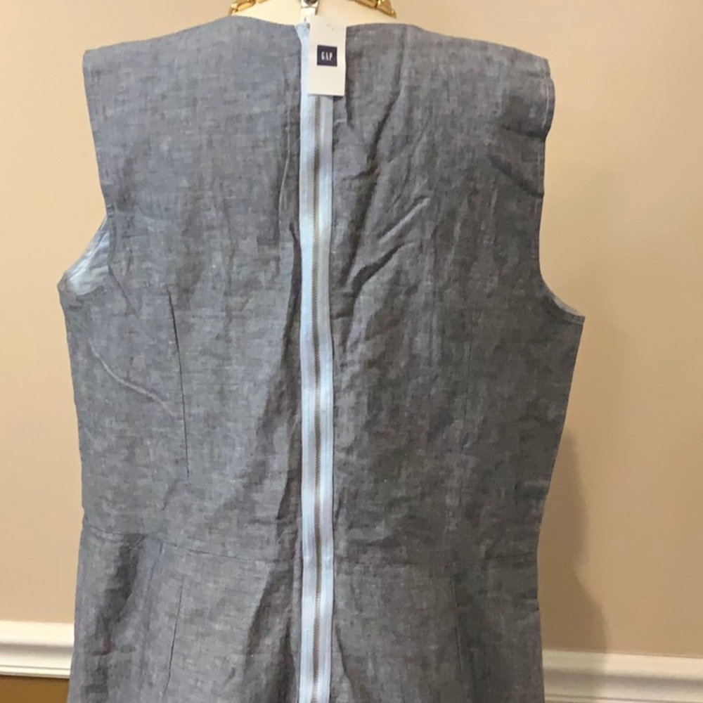 Nwot Gap Blue Color Block Chambray Linen Dress 20 - image 4